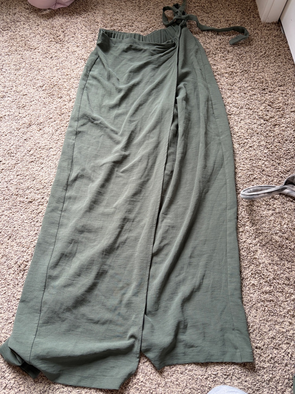 Zara Olive Green Wrap Maxi Skirt + Shirt Set